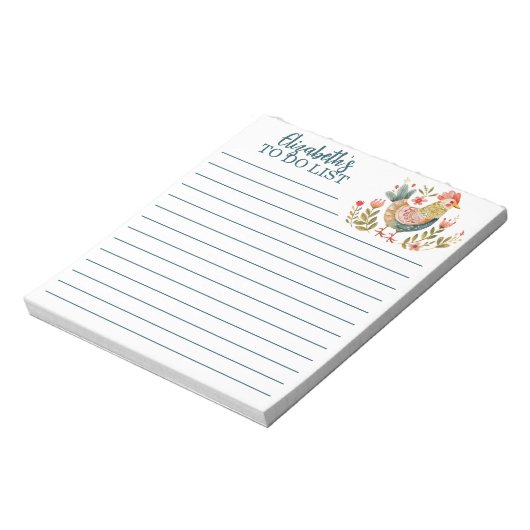 Kleurrijke Waterverf Chicken Folk Art to Do List Notitieblok (Linkerzijde)