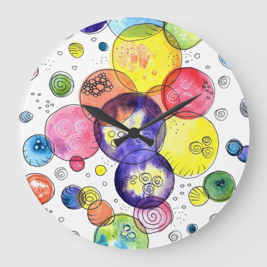 Kleurrijke Waterverf Circles Abstract Grote Klok (Voorkant)