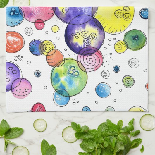 Kleurrijke Waterverf Circles Abstract Theedoek (Gevouwen)