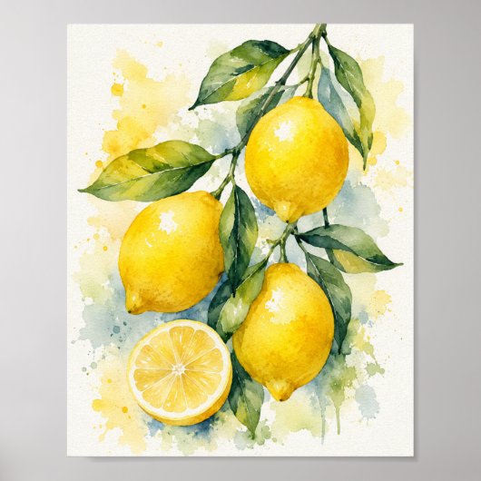 Kleurrijke Waterverf Citroen Kunstprint Poster (Voorkant)