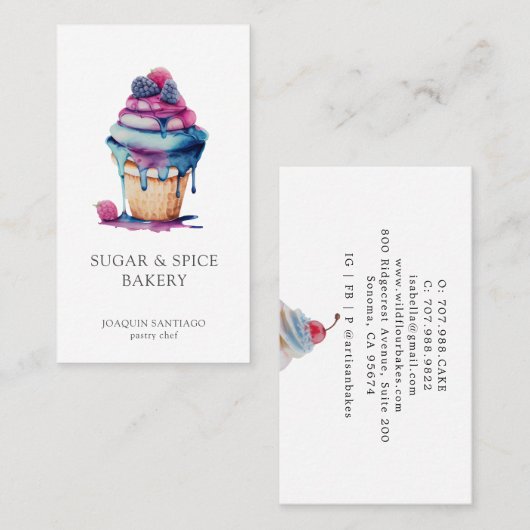 Kleurrijke Waterverf Cupcake Baker Pastry Chef Visitekaartje (Voorkant / Achterkant)