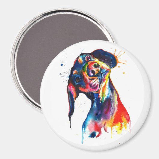 Kleurrijke Waterverf Dachshund Magnet (Voorkant / Achterkant)