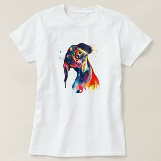Kleurrijke Waterverf Dachshund T-Shirt (Design voorkant)