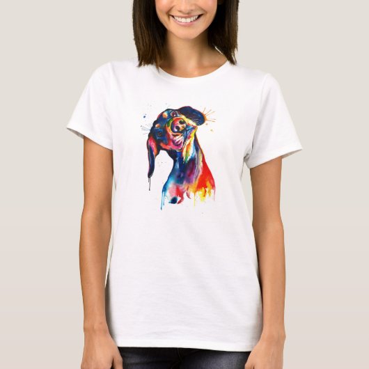 Kleurrijke Waterverf Dachshund T-Shirt (Voorkant)