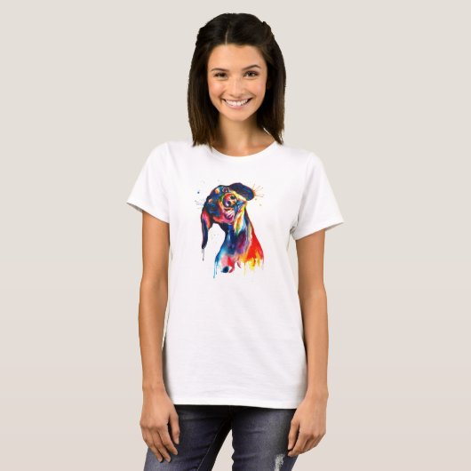 Kleurrijke Waterverf Dachshund T-Shirt (Voorkant volledig)
