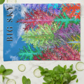 Kleurrijke Waterverf dennenbomen keukenhanddoek (Gevouwen)