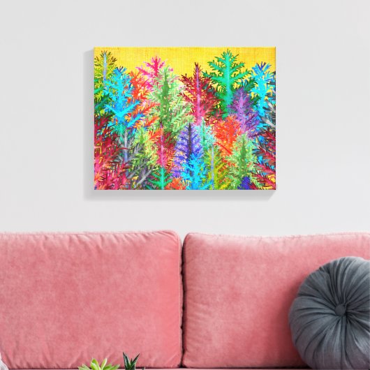 Kleurrijke Waterverf dennenbomen verpakt canvas (Insitu (Woonkamer))