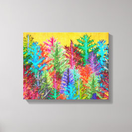 Kleurrijke Waterverf dennenbomen verpakt canvas Afdruk