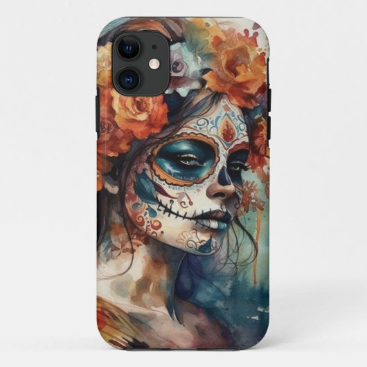 Kleurrijke Waterverf Dia de los Muertos Catrina Case-Mate iPhone Case (Achterkant)