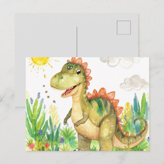 kleurrijke Waterverf Dinosaurus Briefkaarten (Voorkant / Achterkant)