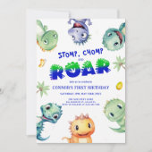 Kleurrijke Waterverf Dinosaurus Eerste Verjaardags Kaart (Voorkant)