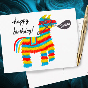 Kleurrijke Waterverf Donkey Piñata HAPPY BIRTHDAY Briefkaart