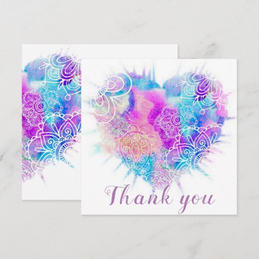 Kleurrijke Waterverf Doodle Heart Hartelijk dank Bedankkaart (Voorkant / Achterkant)
