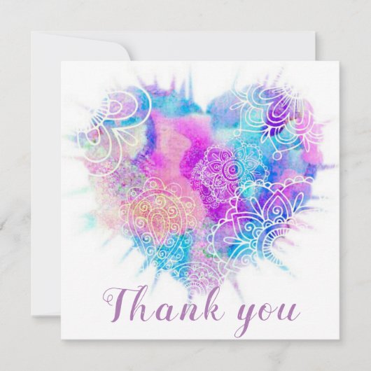 Kleurrijke Waterverf Doodle Heart Hartelijk dank Bedankkaart (Voorkant)