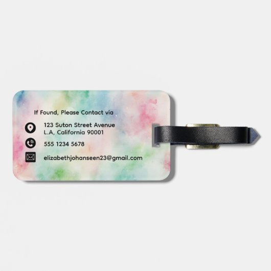Kleurrijke Waterverf Dusty & Black Typography Naam Bagagelabel (Achterkant horizontaal)