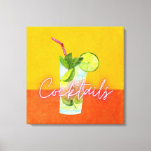 Kleurrijke waterverf- en neoncocktailbar-kunst