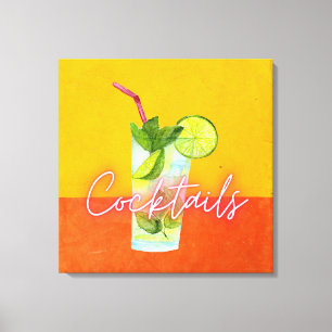 Kleurrijke waterverf- en neoncocktailbar-kunst canvas afdruk