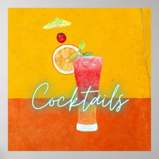 Kleurrijke Waterverf en neontropische cocktails Poster (Voorkant)