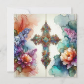 Kleurrijke Waterverf en Paaskruis Feestdagenkaart (Voorkant)