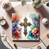 Kleurrijke Waterverf en Paaskruis Feestdagenkaart