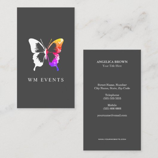 Kleurrijke Waterverf en witte vlinder Visitekaartje (Voorkant / Achterkant)