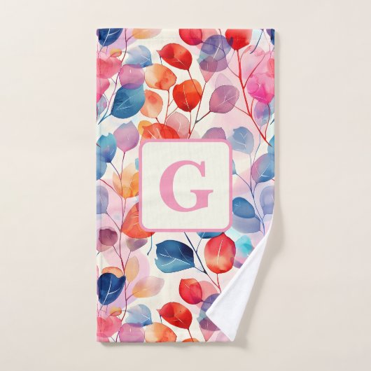 Kleurrijke Waterverf Eucalyptus Bladeren monogram Bad Handdoek (Handdoek)