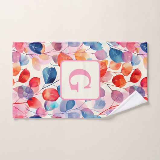 Kleurrijke Waterverf Eucalyptus Bladeren monogram Bad Handdoek (Handdoek)