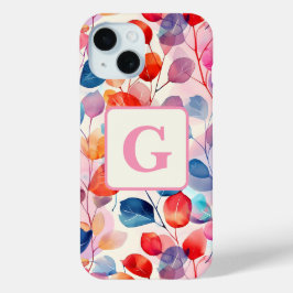 Kleurrijke Waterverf Eucalyptus Bladeren monogram iPhone 15 Case