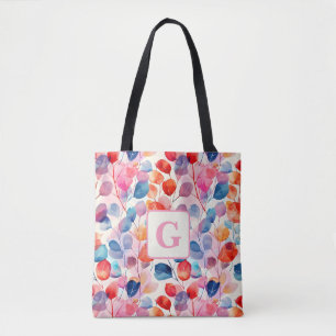 Kleurrijke Waterverf Eucalyptus Bladeren monogram Tote Bag