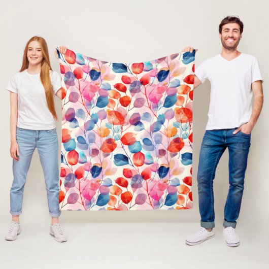 Kleurrijke Waterverf Eucalyptus Leaves Fleece Deken (In situ)