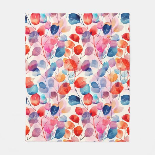Kleurrijke Waterverf Eucalyptus Leaves Fleece Deken (Voorkant)