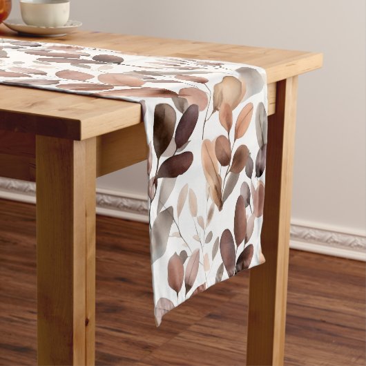 Kleurrijke Waterverf Eucalyptus Leaves Rustic Boho Korte Tafelloper (Voorbeeld)