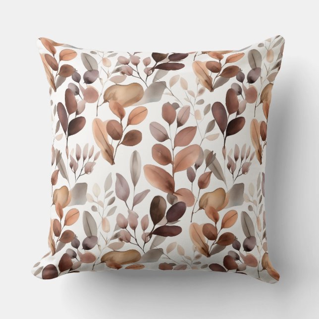 Kleurrijke Waterverf Eucalyptus Leaves Rustic Boho Kussen (Voorkant)