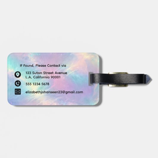 Kleurrijke Waterverf Faux Holographic Opal Stone Bagagelabel (Achterkant horizontaal)