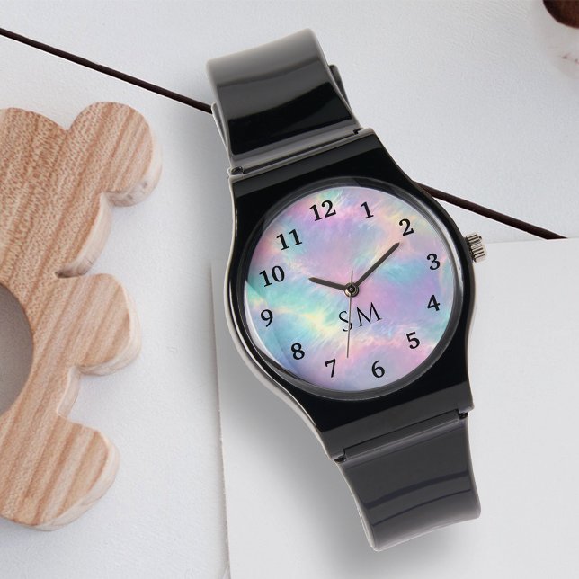Kleurrijke Waterverf Faux Holographic Opal Stone Horloge (Creator heeft geüpload)