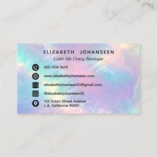 Kleurrijke Waterverf Faux Holographic Opal Stone Visitekaartje (Achterkant)