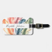 Kleurrijke Waterverf Feathers Black Script Naam Bagagelabel (Voorkant horizontaal)