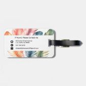 Kleurrijke Waterverf Feathers Black Script Naam Bagagelabel (Achterkant horizontaal)