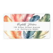 Kleurrijke Waterverf Feathers Black Script Naam Etiket (Voorkant)