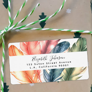 Kleurrijke Waterverf Feathers Black Script Naam Etiket