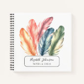 Kleurrijke Waterverf Feathers Black Script Naam Notitieboek (Voorkant)