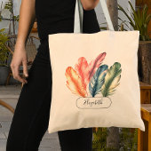 Kleurrijke Waterverf Feathers Black Script Naam Tote Bag