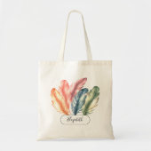 Kleurrijke Waterverf Feathers Black Script Naam Tote Bag (Voorkant)