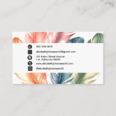 Kleurrijke Waterverf Feathers Black Script Naam Visitekaartje (Achterkant)