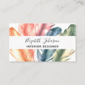 Kleurrijke Waterverf Feathers Black Script Naam Visitekaartje (Voorkant)