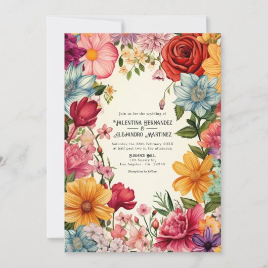 Kleurrijke Waterverf Fiesta bruiloft met QR-code Kaart (Voorkant)