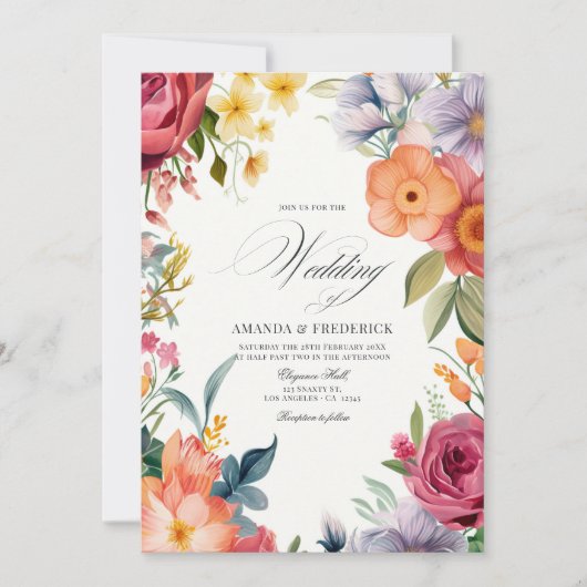 Kleurrijke Waterverf Fiesta bruiloft met QR-code Kaart (Voorkant)