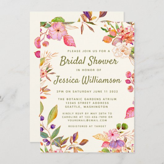 Kleurrijke Waterverf Floral Aangepast Vrijgezellen Kaart (Voorkant / Achterkant)