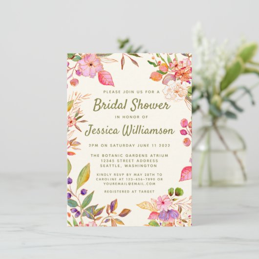 Kleurrijke Waterverf Floral Aangepast Vrijgezellen Kaart (Staand voorkant)