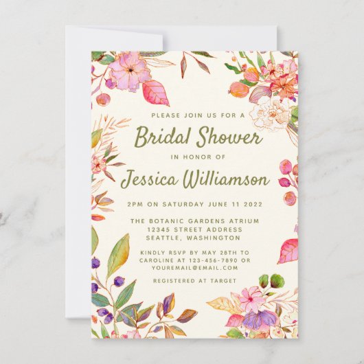 Kleurrijke Waterverf Floral Aangepast Vrijgezellen Kaart (Voorkant)